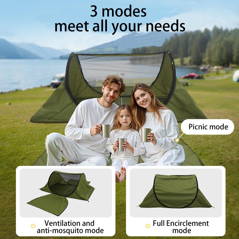 CMINGJ Portable pop up Camping Tent with Double Door Design, Folding Mosquito Net Tent with Storage Bag, Suitable for Camping, Hiking and Outdoor Activities, Adjustable Size, Easy Setup, Army Green - Image 2