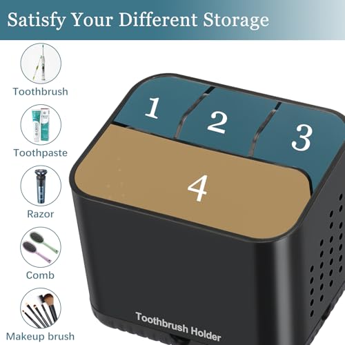 PARKMANI Black Toothbrush Holders for Bathrooms, Kids Electric Toothbrush and Toothpaste Holder, 4 Slots Tooth Brush Holder for Bathroom Countertop Organizer (Black) - Image 5