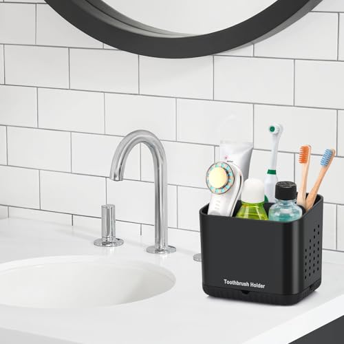 PARKMANI Black Toothbrush Holders for Bathrooms, Kids Electric Toothbrush and Toothpaste Holder, 4 Slots Tooth Brush Holder for Bathroom Countertop Organizer (Black) - Image 2