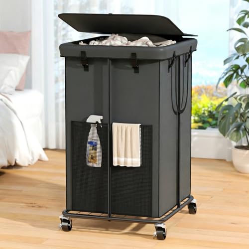 Olldide 160L Laundry Hamper with Lid, Rolling Laundry Basket with Wheels, Large & Tall Dirty Clothes Hamper with Metal Frame and Removable Bag for Bedroom Aesthetic, Laundry Room, Bathroom, Dorm-Dark Gray - Image 1