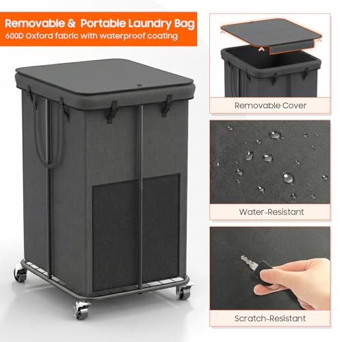 Olldide 160L Laundry Hamper with Lid, Rolling Laundry Basket with Wheels, Large & Tall Dirty Clothes Hamper with Metal Frame and Removable Bag for Bedroom Aesthetic, Laundry Room, Bathroom, Dorm-Dark Gray - Image 3