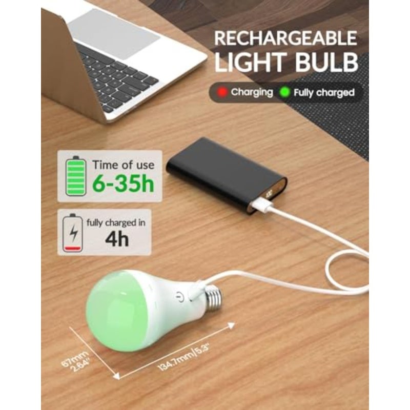 Rechargeable Light Bulbs with Remote, 2 Pack E26 Battery Operated LED Bulbs, 3 Color Temperatures, Dimmable, 15/30/60/120 Min Timer, USB Charging, Up to 35 Hours for Power Outages - Image 3