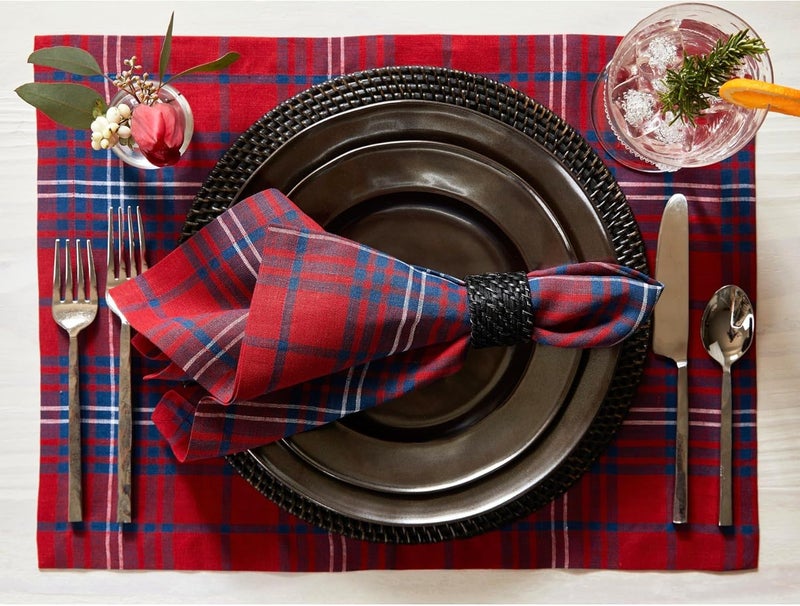 Solino Home Linen Placemats Set of 4100 Pure Linen Christmas Red and Navy Tartan Plaid Placemats 14 x 19 Inch  Handcrafted and Machine Washable - Image 2