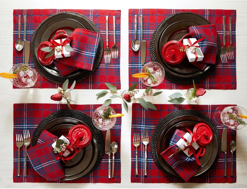Solino Home Linen Placemats Set of 4100 Pure Linen Christmas Red and Navy Tartan Plaid Placemats 14 x 19 Inch  Handcrafted and Machine Washable - Image 3