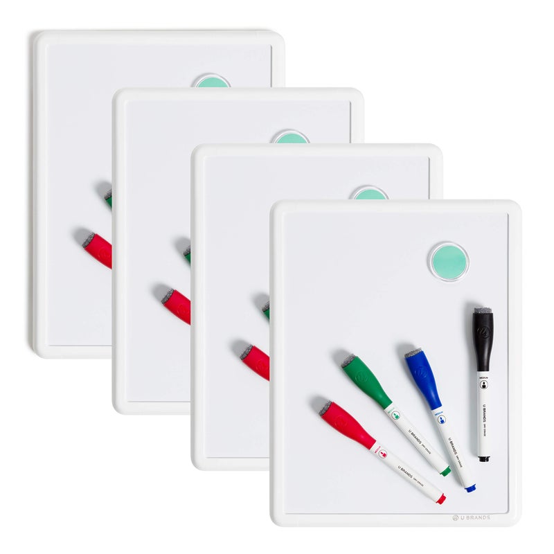 U Brands Contempo Magnetic Dry Erase Board White Board Bundle, 8.5" x 11", White Modern Frame, Includes 4 Boards, 16 Markers and 4 Magnets - Image 1