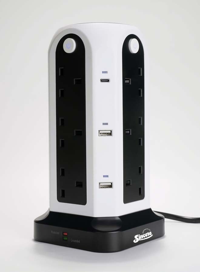 18 in 1 Sincere Universal Vertical Tower Power Strip with 12 Sockets 4 USB Slots And 2M Extension Cord For Home And Office - Image 4