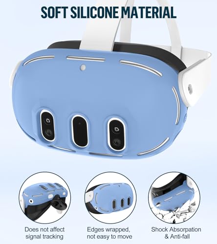 YRXVW Silicone Cover Set Compatible with Meta OculusQuest 3 VR Accessories Protective Cover Includes Controller Grips Front Shell Headset Cover and Face Cover Not Fit Quest 3SHaze Blue - Image 3