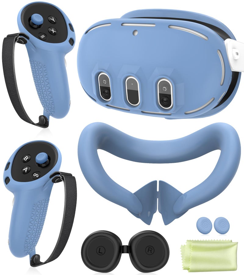 YRXVW Silicone Cover Set Compatible with Meta OculusQuest 3 VR Accessories Protective Cover Includes Controller Grips Front Shell Headset Cover and Face Cover Not Fit Quest 3SHaze Blue - Image 2