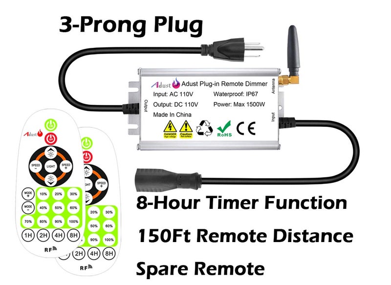 Adust Outdoor Dimmer for String Lights 1500W, IP67 Waterproof/150FT Range/Timer Control/3 Prong Outlet for Outdoor LED String Lights & Incandescent Bulbs, Wireless RF Remote Plug-in Dimmer Switch - Image 2