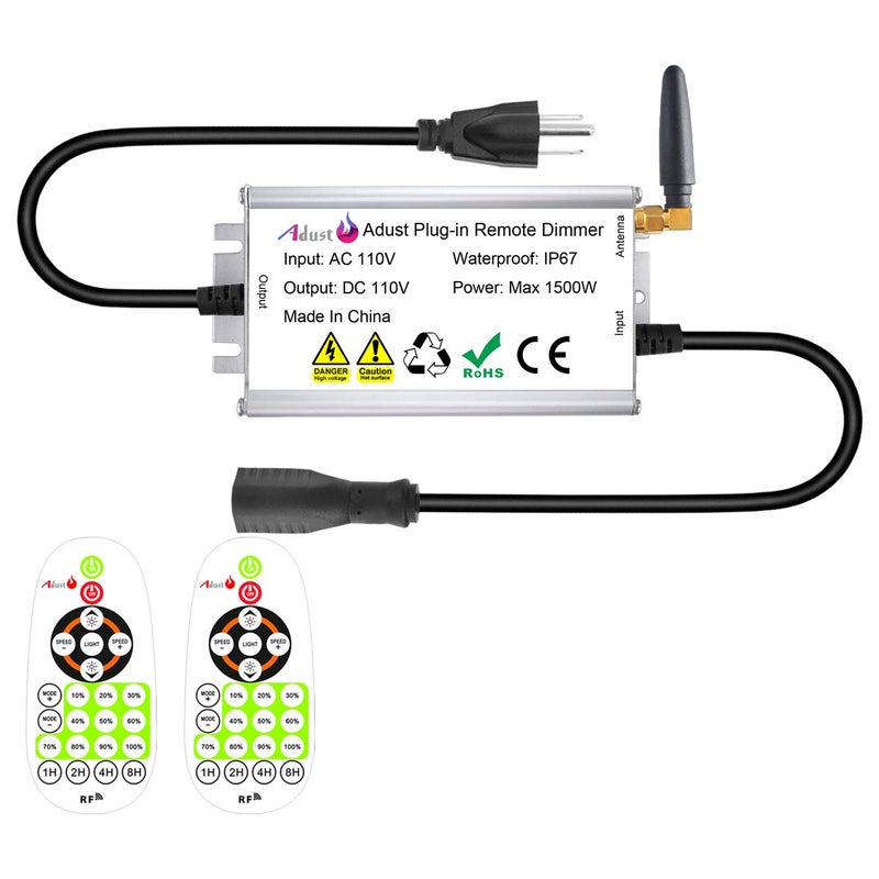 Adust Outdoor Dimmer for String Lights 1500W, IP67 Waterproof/150FT Range/Timer Control/3 Prong Outlet for Outdoor LED String Lights & Incandescent Bulbs, Wireless RF Remote Plug-in Dimmer Switch - Image 1