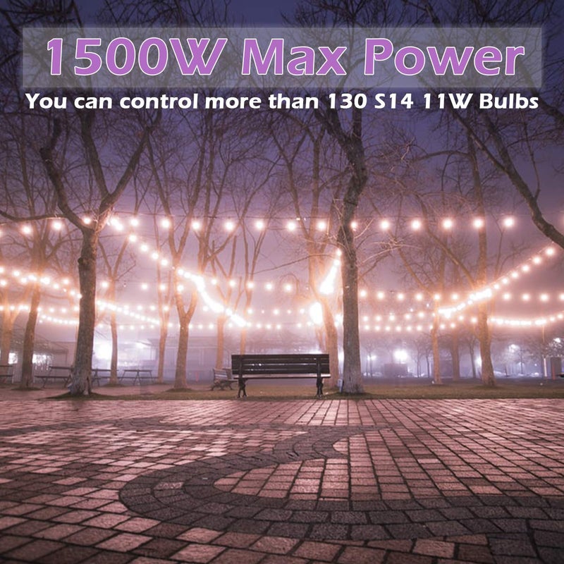 Adust Outdoor Dimmer for String Lights 1500W, IP67 Waterproof/150FT Range/Timer Control/3 Prong Outlet for Outdoor LED String Lights & Incandescent Bulbs, Wireless RF Remote Plug-in Dimmer Switch - Image 5