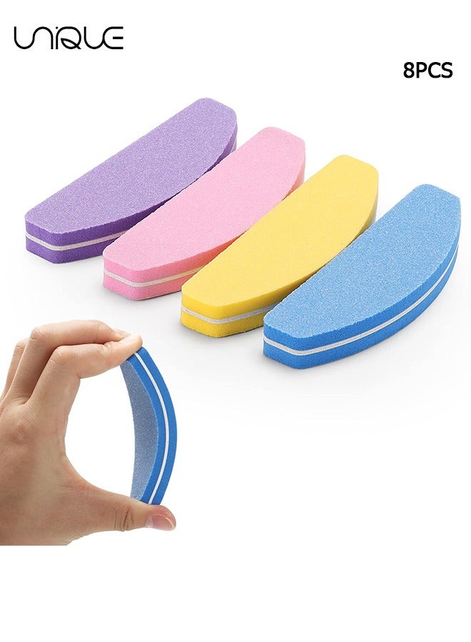 Unique Nail Buffers (8 pcs), Buffer Block Nail Files Bulk for Acrylic Nails and Natural Nails Double Sided 100/180 Grit Portable Washable Sanding Buffing Buffers Arc Shape, Pedicure, Manicure - Image 1