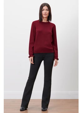 Tchibo Women Crew Neck Long Sleeve Textured Sweater, Maroon  - Image 1