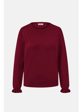 Tchibo Women Crew Neck Long Sleeve Textured Sweater, Maroon  - Image 2