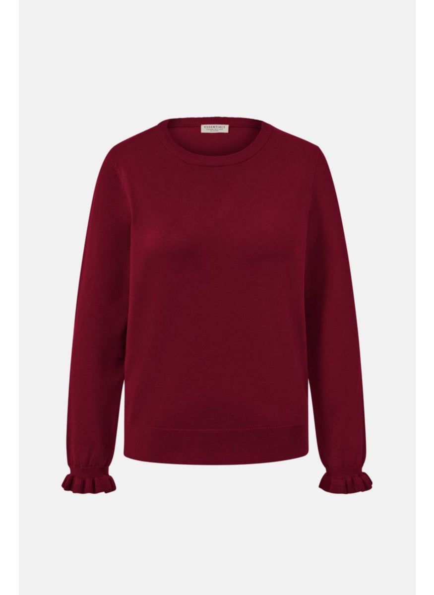 Tchibo Women Crew Neck Long Sleeve Textured Sweater, Maroon  - Image 2