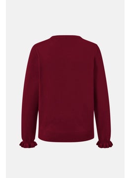 Tchibo Women Crew Neck Long Sleeve Textured Sweater, Maroon  - Image 3