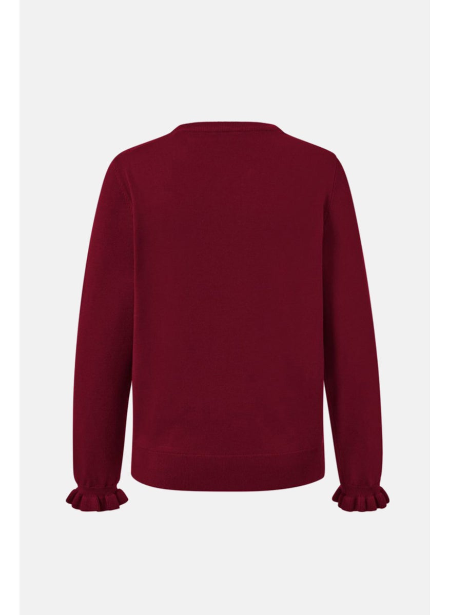 Tchibo Women Crew Neck Long Sleeve Textured Sweater, Maroon  - Image 3