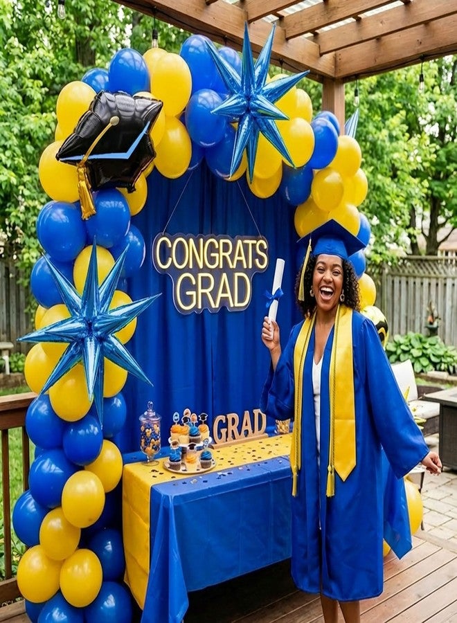kozee royal blue and yellow balloon garland arch kit 150+pcs with graduation cap Blue star mylar balloons for Men birthday 2026 Graduation Ceremony Prom decorations - Image 3