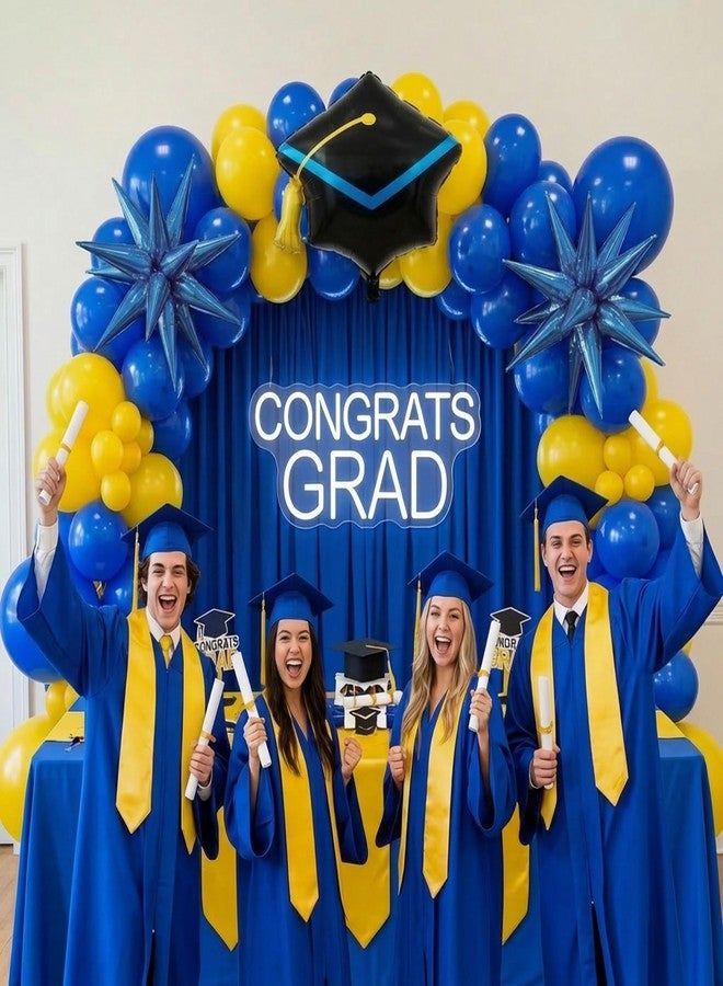 kozee royal blue and yellow balloon garland arch kit 150+pcs with graduation cap Blue star mylar balloons for Men birthday 2026 Graduation Ceremony Prom decorations - Image 2
