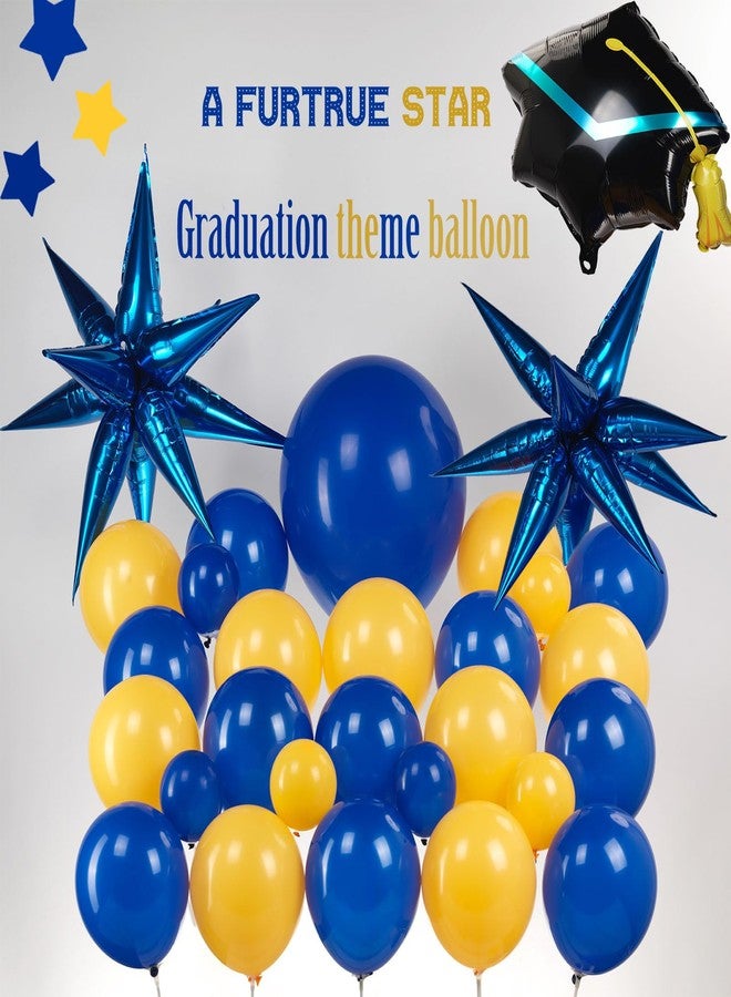 kozee royal blue and yellow balloon garland arch kit 150+pcs with graduation cap Blue star mylar balloons for Men birthday 2026 Graduation Ceremony Prom decorations - Image 4