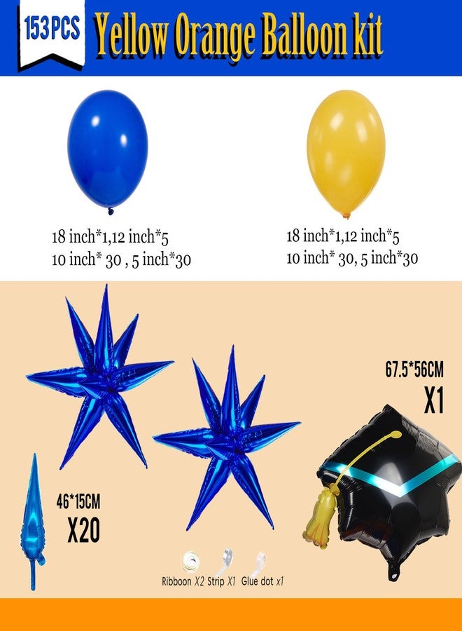 kozee royal blue and yellow balloon garland arch kit 150+pcs with graduation cap Blue star mylar balloons for Men birthday 2026 Graduation Ceremony Prom decorations - Image 5