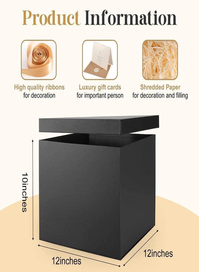 Donyang Gift Box, 12x12x10 inches Large Black Gift Boxes for Presents with Lids, Birthday Box, Groomsman Proposal Box, for Wedding, Valentine's Day, Mother's Day, Halloween, Christmas Gift Packging - Image 2