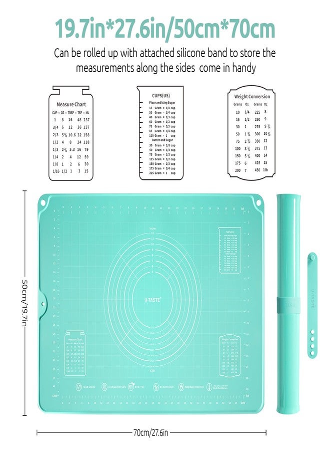 U-Taste 28"x20" Large Pastry Mat: Food-Grade Liquid Silicone Dough Rolling Baking Sheet, Non-Stick Non-Slip for Kneading, Making Pizza, Fondant, Pie with Clear Measurement and Raised Edges (Aqua Sky) - Image 2