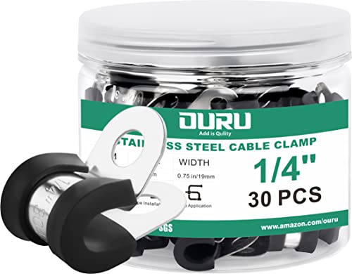 OURU 30pcs 14 Inch Stainless Steel Rubber Coated Cushioned Insulated Cable ClampsAutomotive Pipe Metal Clamps for TubeLinesWire Cord InstallationBlack6mm