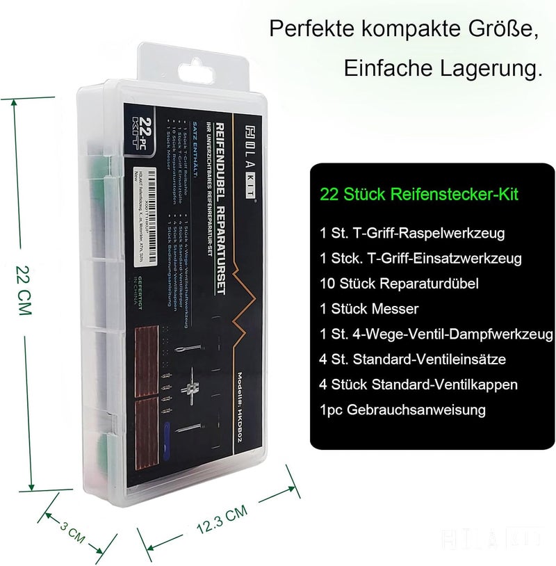 HolaKit Tyre Repair Kit, Compact 22 Piece Tyre Repair Kit with Rubber Plug, Improved T-Handle, Essential Puncture Repair Tools for Cars, Motorcycles, ATVs, SUVs - Image 2