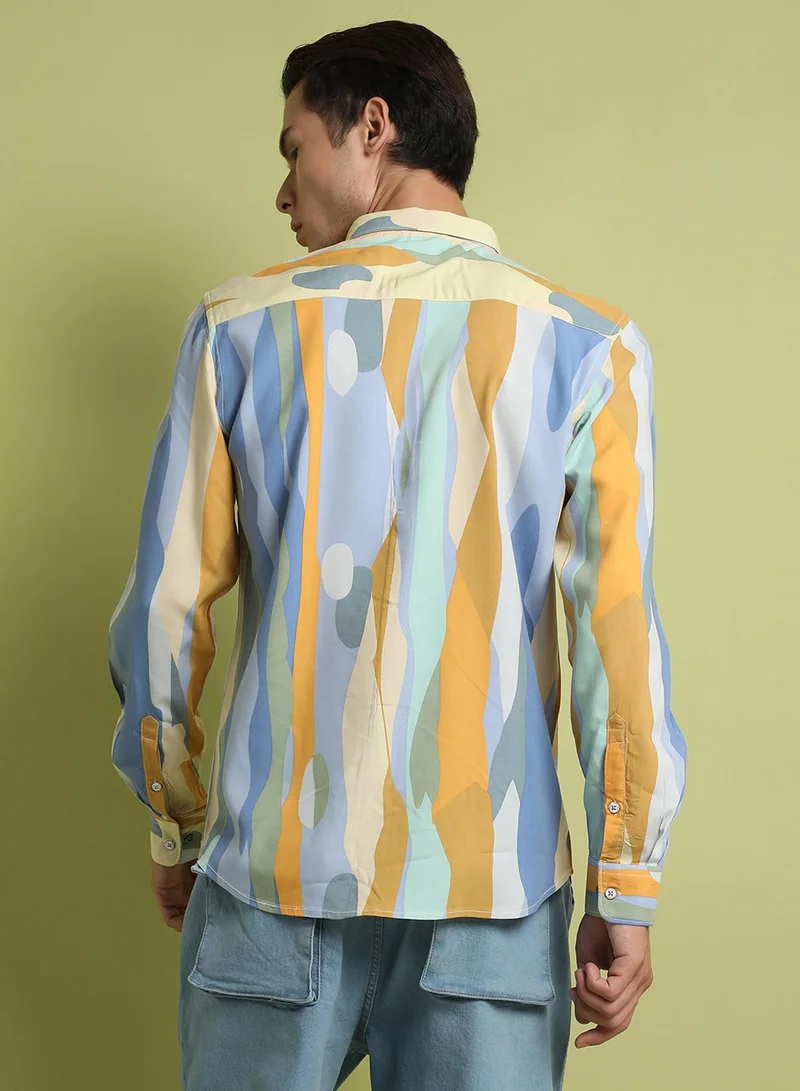 Campus Sutra Campus Sutra Men's Multicolour Contrast Abstract Print Shirt For Everyday Wear | Spread Collar |  Button Closure | Long Sleeve | Heavy Rayon Shirt Crafted With Comfort Fit For Everyday Wear