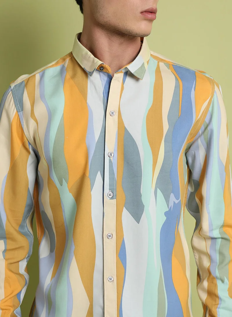 Campus Sutra Campus Sutra Men's Multicolour Contrast Abstract Print Shirt For Everyday Wear | Spread Collar |  Button Closure | Long Sleeve | Heavy Rayon Shirt Crafted With Comfort Fit For Everyday Wear