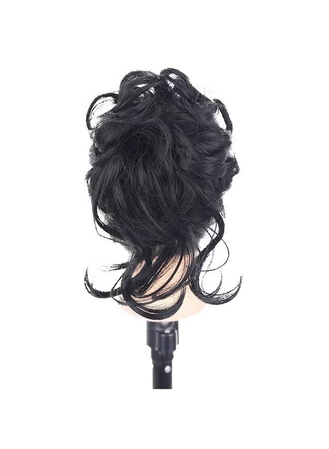 Generic Messy Curly Hair Bun Extensions, Wavy Synthetic Chignon with High Elastic Claw, Hair Accessories Donut Roller Bun Wig for Women Updo Scrunchies, Natural Black  - Image 2
