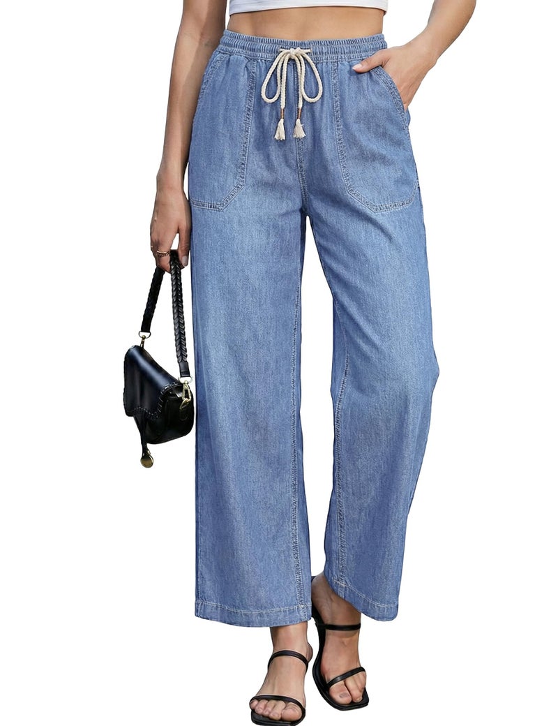luvamia Women Jeans Wide Leg Pull On Jeans Wide Leg Pants Woman Medium Blue Small Fits Size 4-6 - Image 1