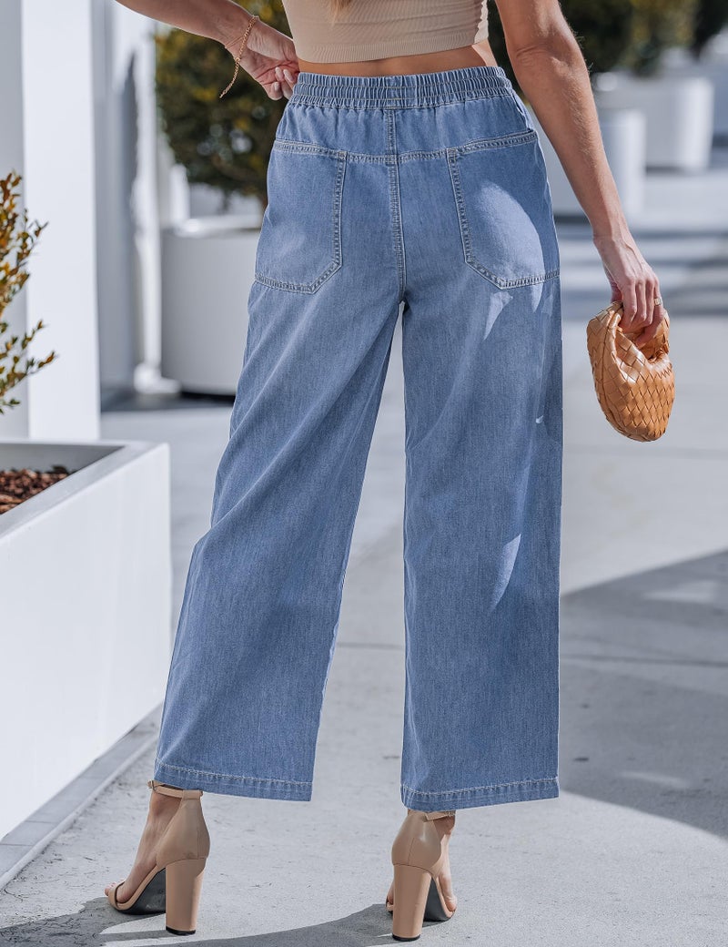 luvamia Women Jeans Wide Leg Pull On Jeans Wide Leg Pants Woman Medium Blue Small Fits Size 4-6 - Image 2