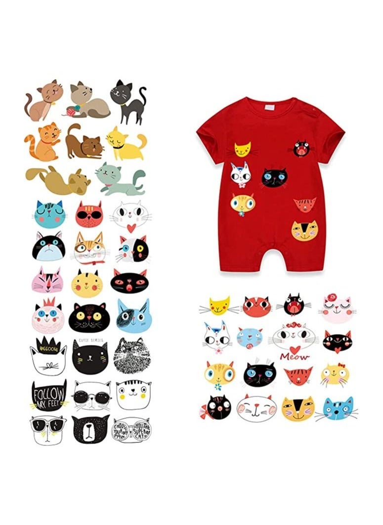 Y&D - Iron on Transfers Patches, 52Pcs Cute Cats Heat Transfer Stickers Assorted Lovely Cat Design Appliques Animal Decal for Kids T-Shirts Bags Clothing DIY Decorations Garments Accessories - Image 1