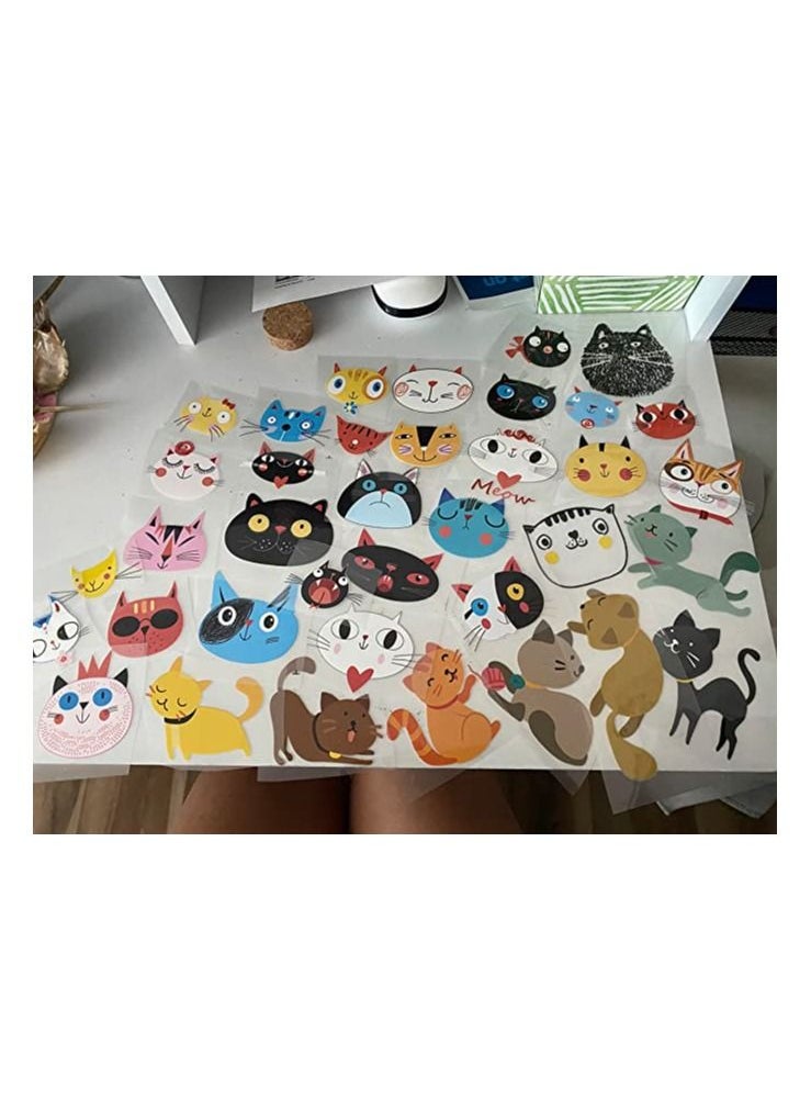 Y&D - Iron on Transfers Patches, 52Pcs Cute Cats Heat Transfer Stickers Assorted Lovely Cat Design Appliques Animal Decal for Kids T-Shirts Bags Clothing DIY Decorations Garments Accessories - Image 1