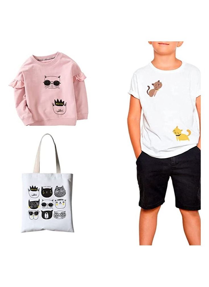 Y&D - Iron on Transfers Patches, 52Pcs Cute Cats Heat Transfer Stickers Assorted Lovely Cat Design Appliques Animal Decal for Kids T-Shirts Bags Clothing DIY Decorations Garments Accessories - Image 1