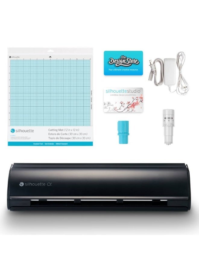 Silhouette Of America ماكينة القطع الذكية Silhouette CAMEO 5 Alpha مع برنامج Studio، وشفرة AutoBlade، وحصيرة قطع، ومحول قلم رسم، و100 تصميم - متوافقة مع حصيرة ES، لون أسود كلاسيكي - Image 1