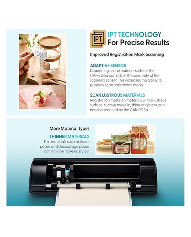 Silhouette Of America ماكينة القطع الذكية Silhouette CAMEO 5 Alpha مع برنامج Studio، وشفرة AutoBlade، وحصيرة قطع، ومحول قلم رسم، و100 تصميم - متوافقة مع حصيرة ES، لون أسود كلاسيكي - Image 5