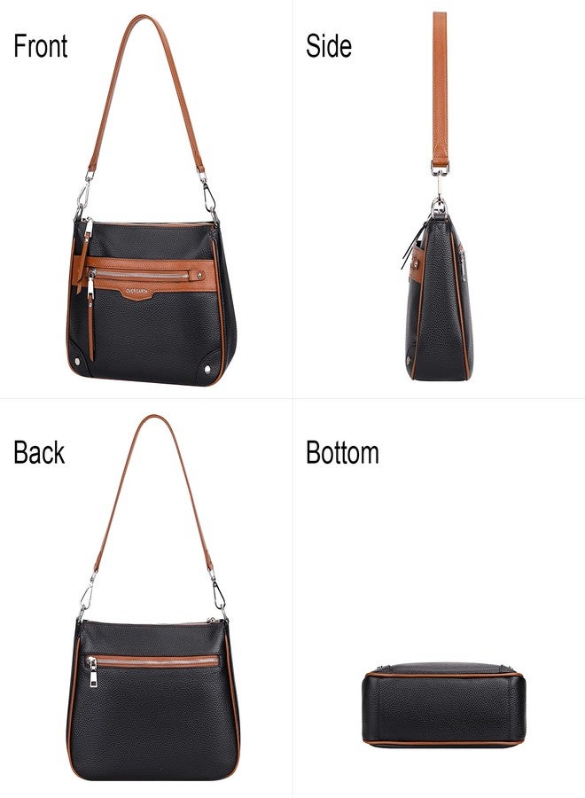 Over Earth Leather Crossbody Bags for Women Small Hobo Purses Ladies Shoulder Bag, 02-black/Brown, Small Size - Image 5