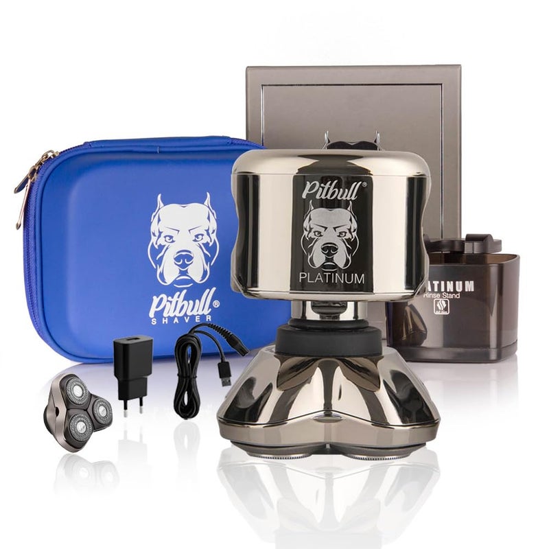 Skull Shaver شيفر رأس سكول شافر بيتبول بلاتينيوم برو: شيفر رأس للرجال - شيفرات الرأس الأصلع بتقنية الرطب/الجاف، تصميم مريح، قفل للسفر، وإكسسوارات. مجموعة العناية المثالية. - Image 1