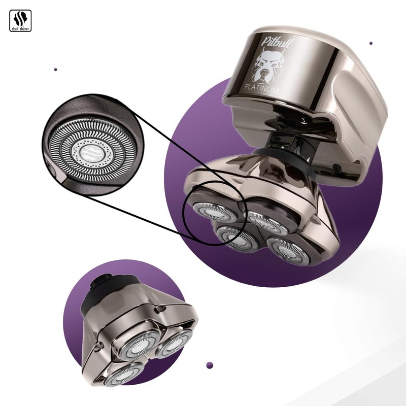 Skull Shaver شيفر رأس سكول شافر بيتبول بلاتينيوم برو: شيفر رأس للرجال - شيفرات الرأس الأصلع بتقنية الرطب/الجاف، تصميم مريح، قفل للسفر، وإكسسوارات. مجموعة العناية المثالية. - Image 5