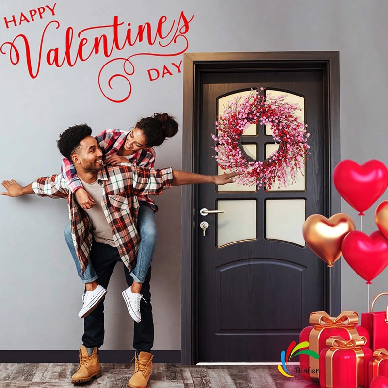 BINFEN 20" Valentines Day Wreath â€“ Pink & Red Berry Valentineâ€™s Day Wreaths for Front Door Decor, Outdoor/Indoor Valentine Wreath, Romantic Home Decoration - Image 2