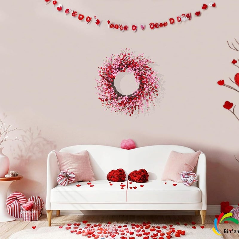 BINFEN 20" Valentines Day Wreath â€“ Pink & Red Berry Valentineâ€™s Day Wreaths for Front Door Decor, Outdoor/Indoor Valentine Wreath, Romantic Home Decoration - Image 5