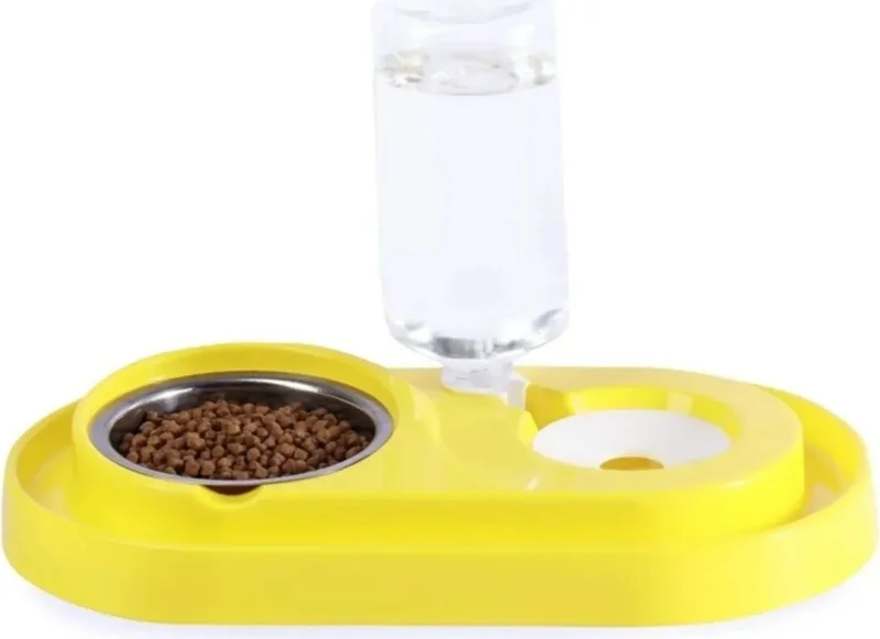 Tineke Cat-Dog Food and Water Bowl Set with Steel Bowl 500ML 1 Piece YELLOW