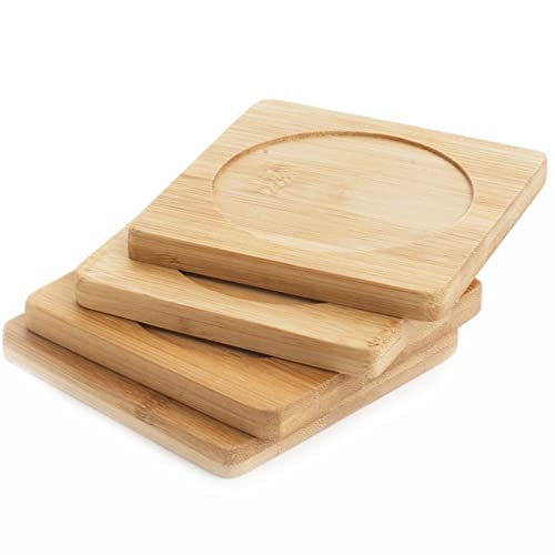 HOIGON 60 Pack 3.7 Inch Bamboo Coasters, Natural Wooden Coasters, Square Bamboo Tray Saucer Set for Drinks, Crafts, Succulents - Image 5