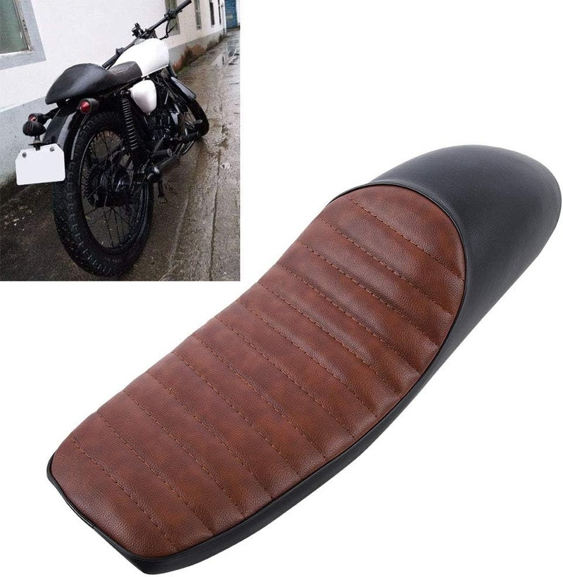 woobles Motorcycle Seat Rear Passenger Seat Motorcycle Vintage Cafe Racer Hump Saddle Sea for CG125(Brown + black) - Image 3
