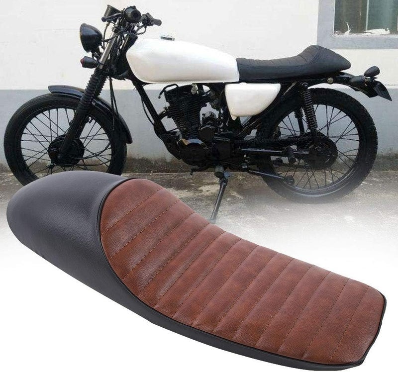 woobles Motorcycle Seat Rear Passenger Seat Motorcycle Vintage Cafe Racer Hump Saddle Sea for CG125(Brown + black) - Image 2