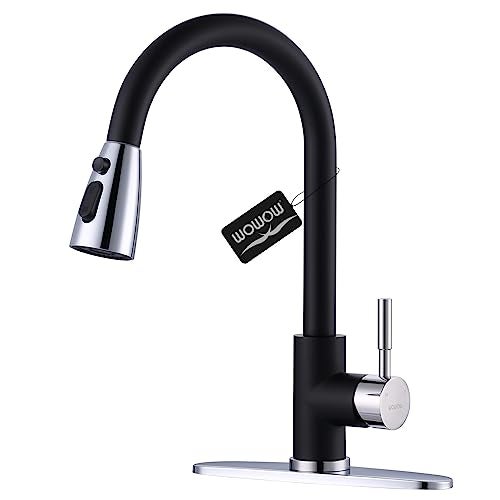 WOWOW Black and Chrome Kitchen Faucet with Sprayer WOWOW Stainless Steel Kitchen Sink Faucet High Arc Utility Sink Faucet 1 or 3 Hole Kitchen Tap for RV Laundry Bar - Image 1