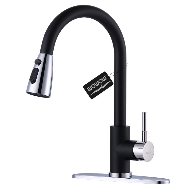 WOWOW Black and Chrome Kitchen Faucet with Sprayer WOWOW Stainless Steel Kitchen Sink Faucet High Arc Utility Sink Faucet 1 or 3 Hole Kitchen Tap for RV Laundry Bar - Image 2
